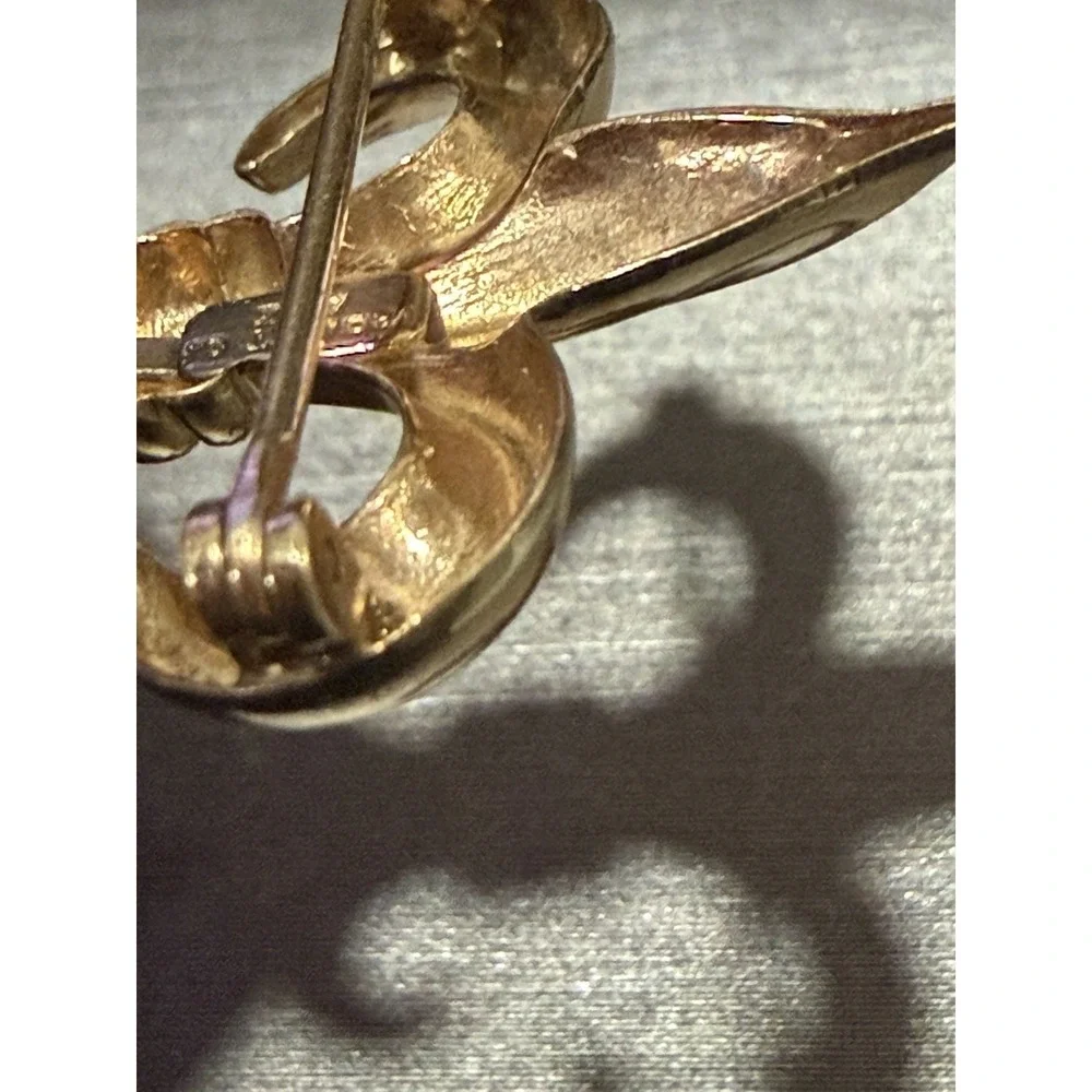 VTG  Flour De Lis Gold Filled Brooch Pin Pendant Rhinestones Brooch 1/20 12K GF‎